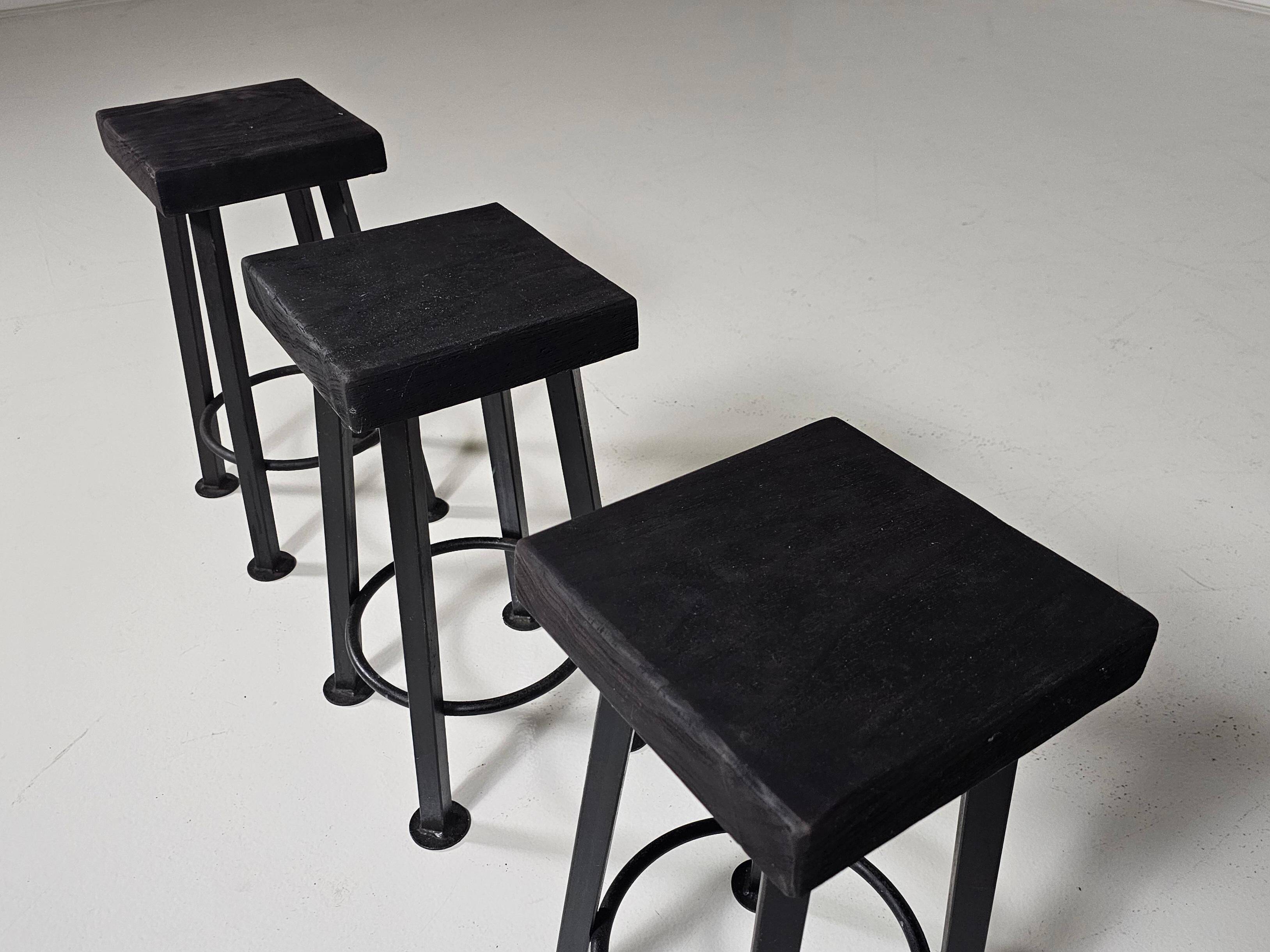 Set of 3 brutalist stools, Belgium, 1970.