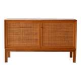 Scandinavian oak cabinet with woven rattan doors