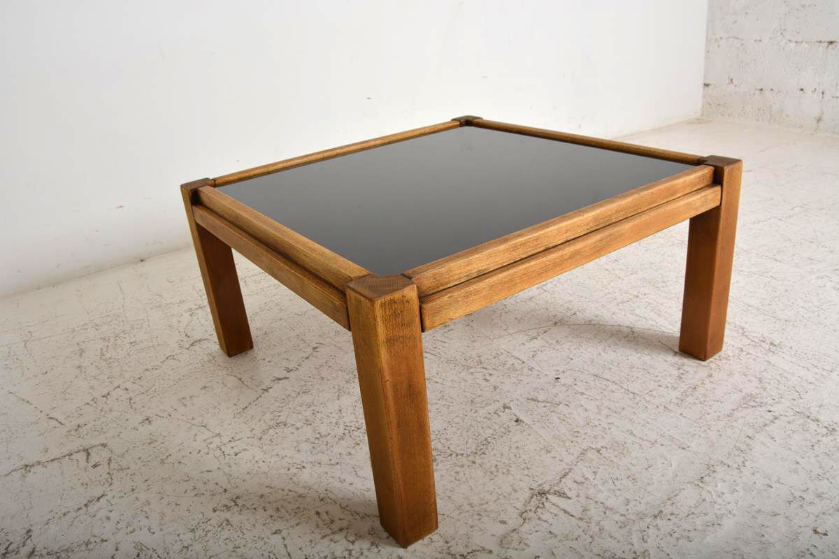 Coffee table 60s, opaline and wood