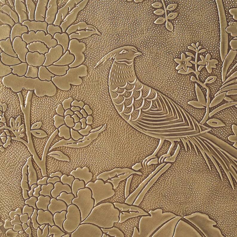 Side table with handcrafted embossed brass top: luxury bohemian side table.