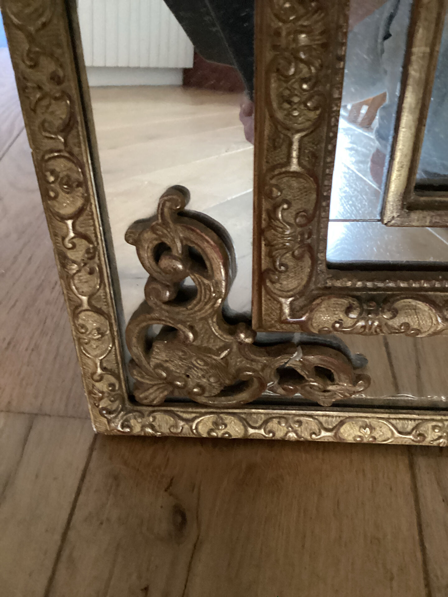 Antique oak mirror, rockwork style, early 20th century.