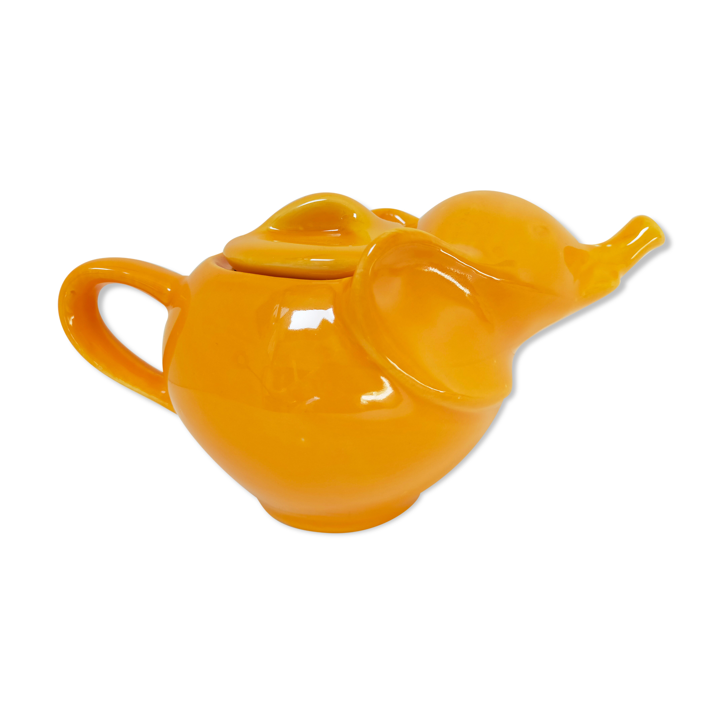 elephant teapot in vintage orange porcelain 80s