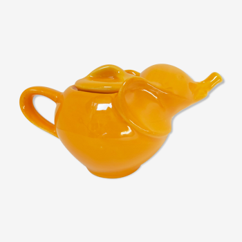 théière éléphant en porcelaine orange vintage  années 80
