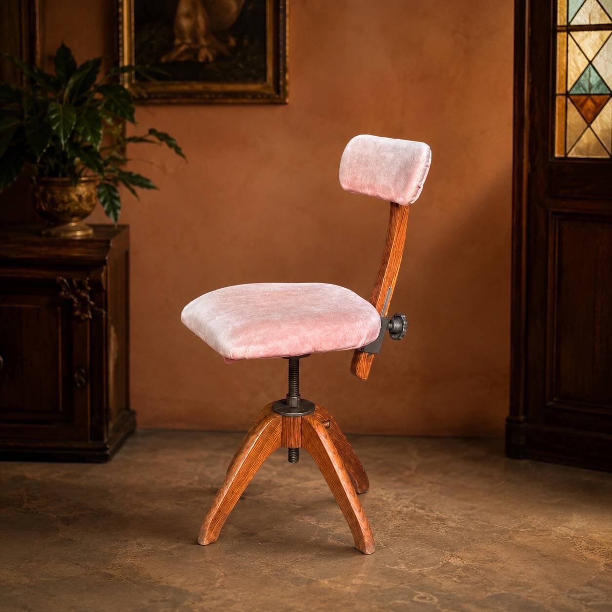 Swedish adjustable office chair Åtvidabergs in wood and metal, 1930s