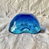 Cendrier vintage en verre soufflé bleu