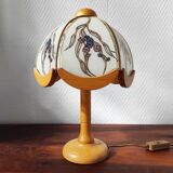 Vintage glass and wood table lamp