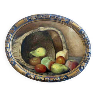 HSP painting oval view "Fruit basket" circa 1900 on SADO cigarette cardboard