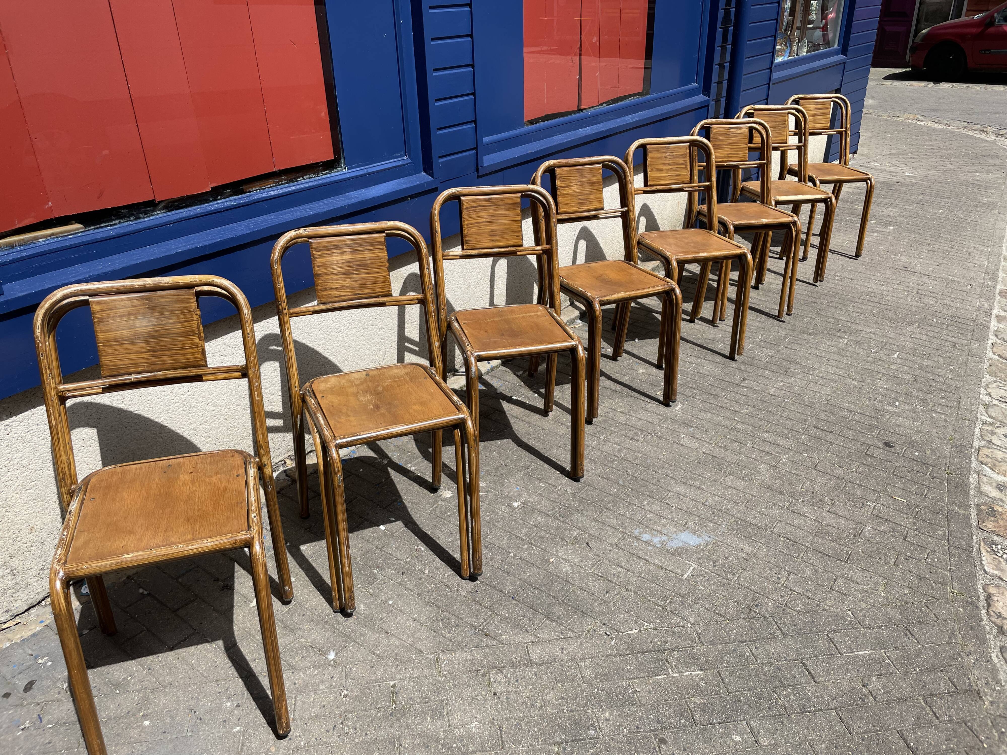 Set of sixteen industrial metal chairs from the 1960s