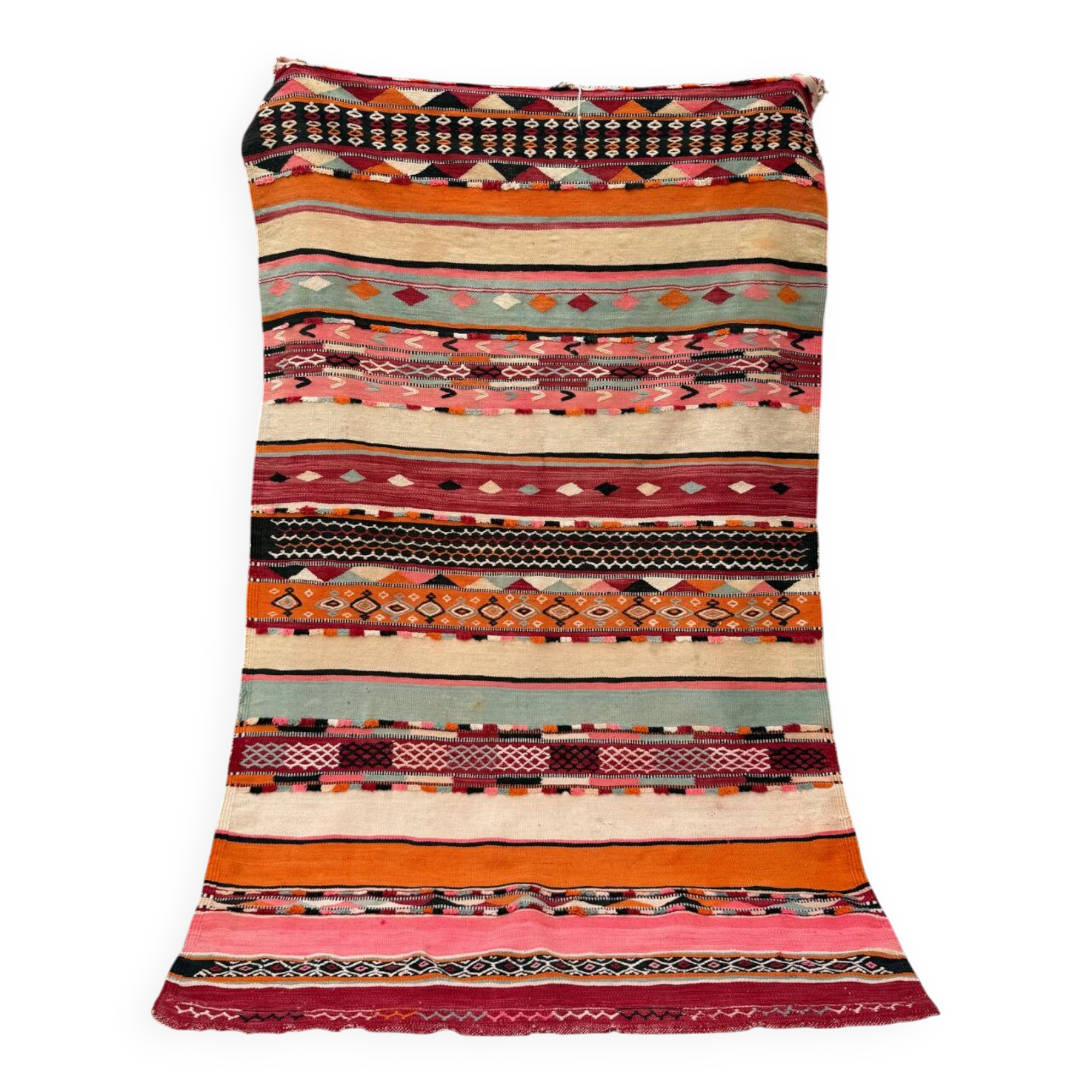 Vintage Berber rug, ancient Hanbel kilim.