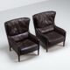 Pair of Durlet lounge chairs brown leather Belgium 1960