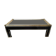 Table basse 1980 laquée noire laiton doré et verre 140cm