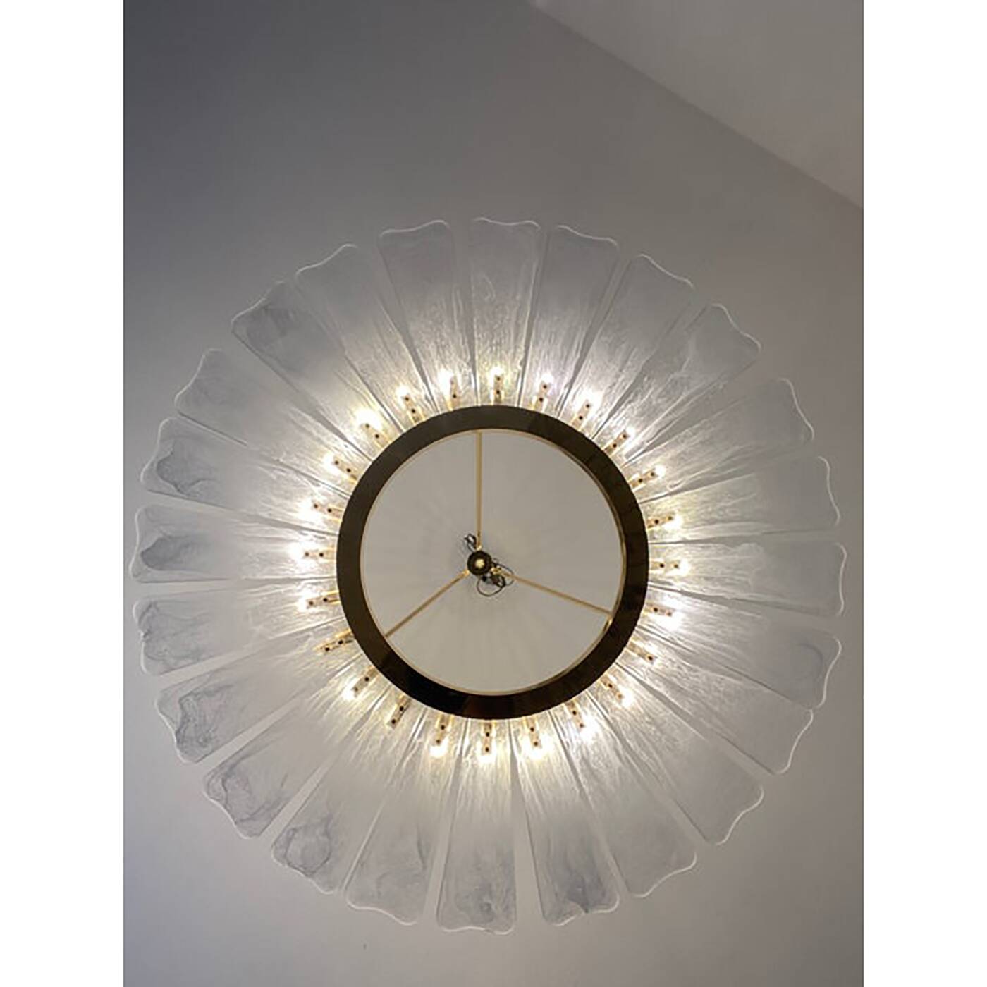 Contemporary Venied-White "Marguerite" Murano Style Glass Gold Chandelier