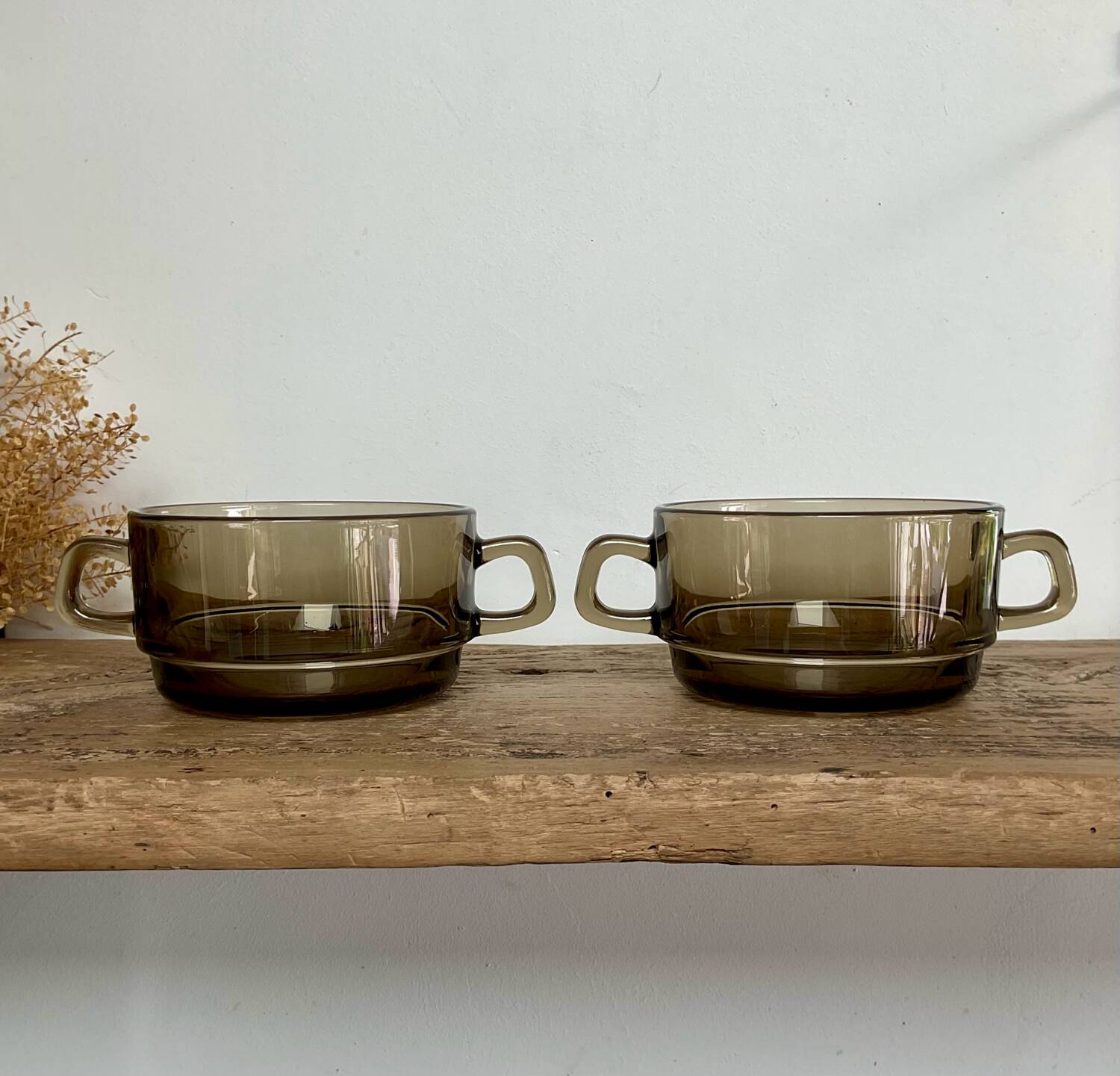 2 bols verre fumé vintage
