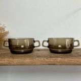 2 vintage smoked glass bowls