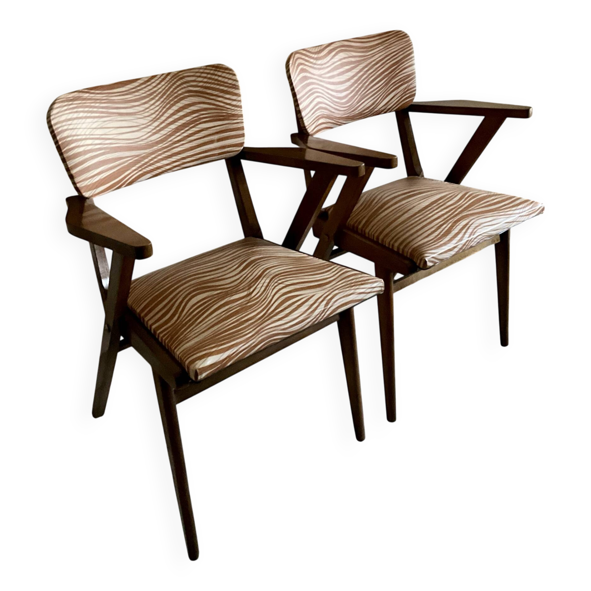Pair of vintage armchairs in solid wood, 1960s