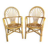 2 vintage rattan armchairs