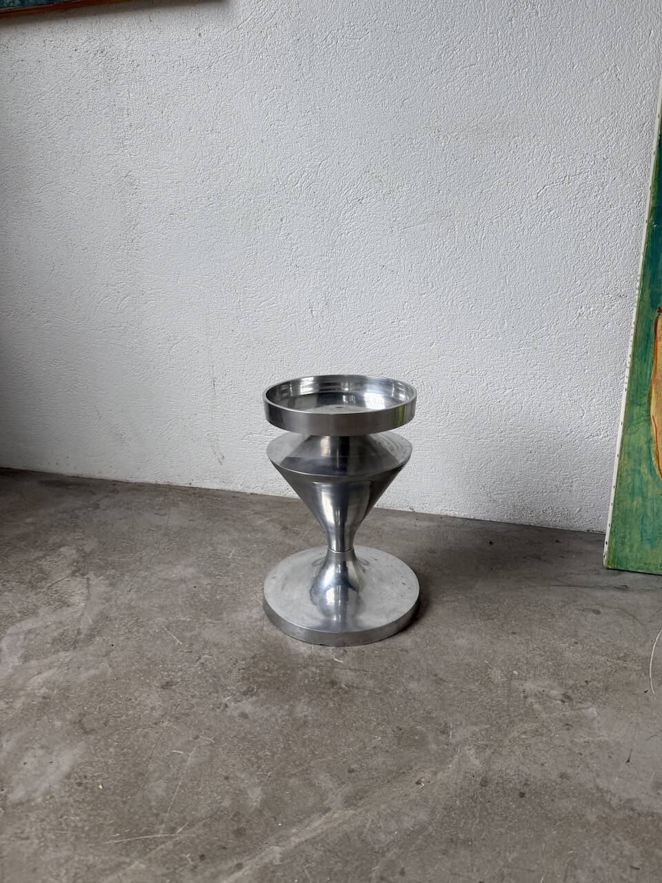Brushed stainless steel console pedestal 1970