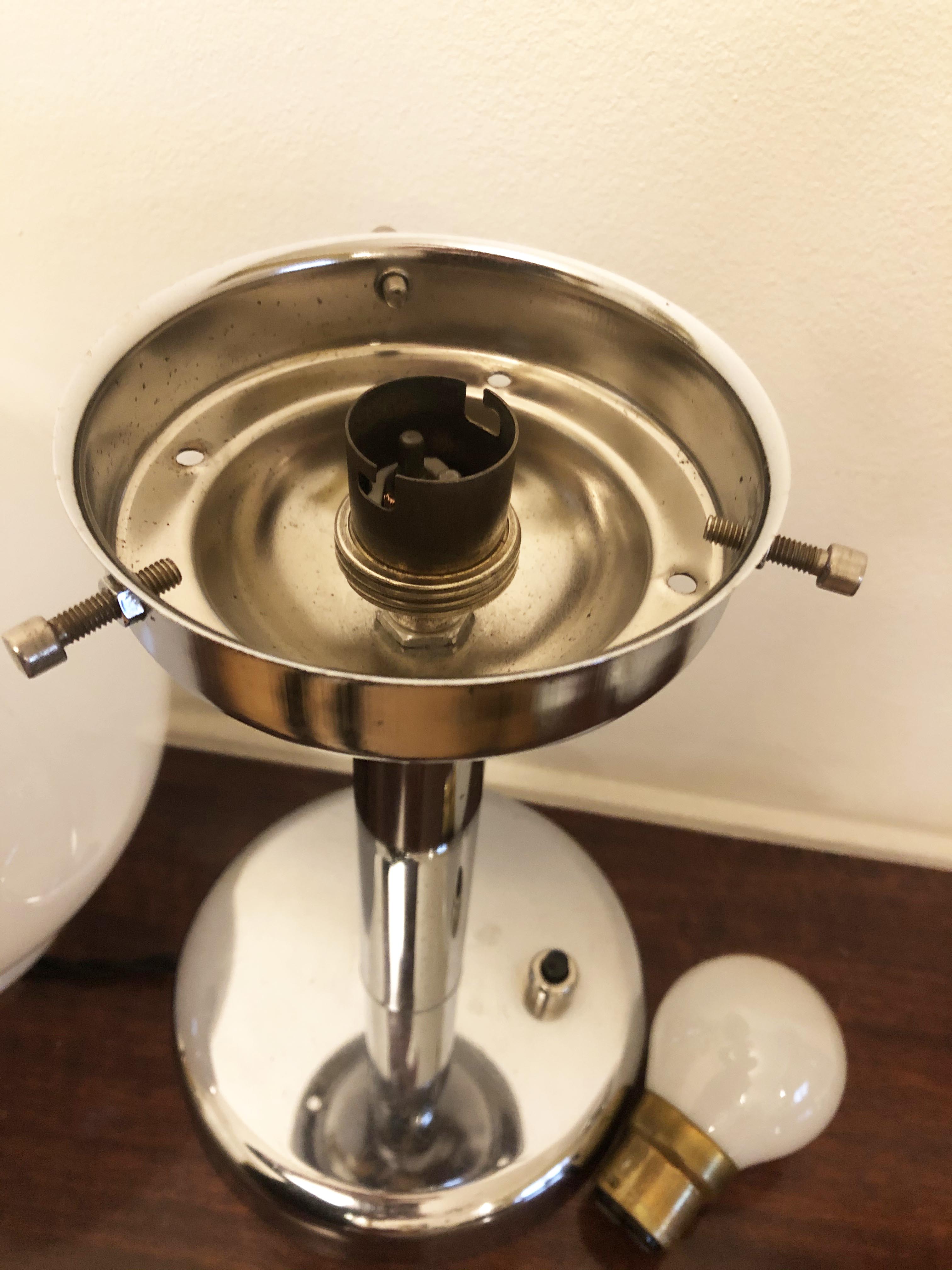 Pair of chrome lamps and opaline art deco