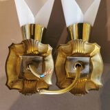 Pair of vintage brass and acrylate wall lights
