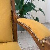 Fauteuil Voltaire style Louis Philippe restauré Jaune Moutarde