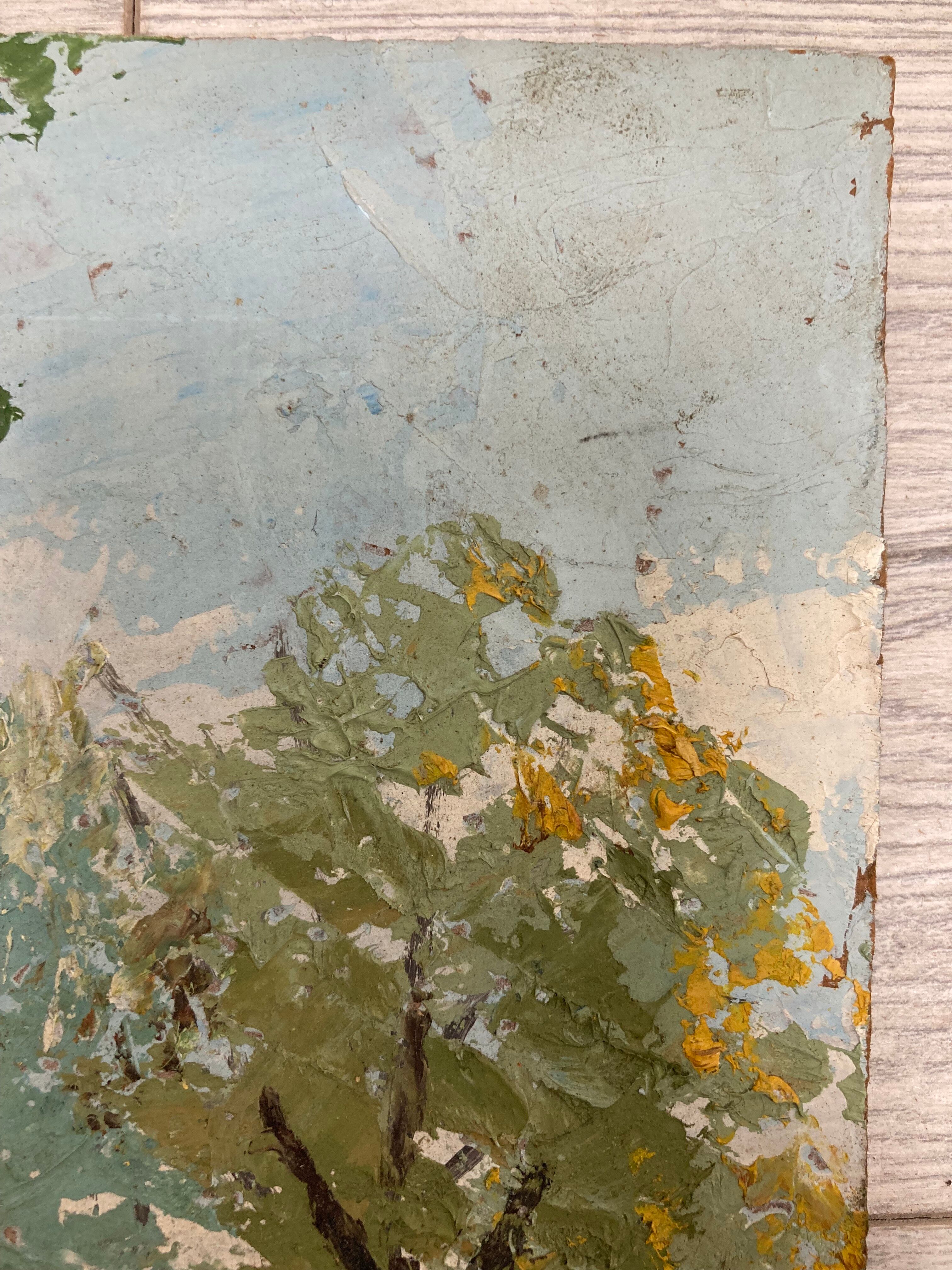 Oil on panel Landscape at the watercourse