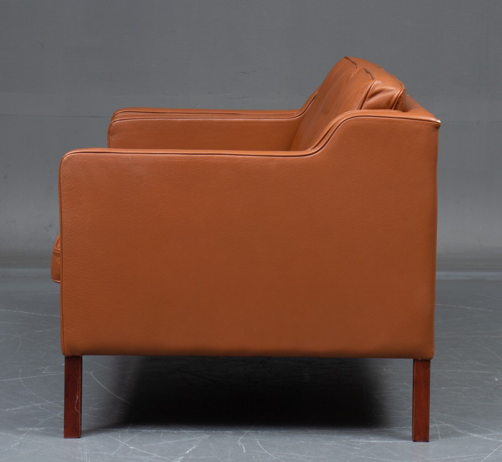VINTAGE DANISH MID CENTURY STOUBY 2 PERSON SOFA IN COGNAC LEATHER
