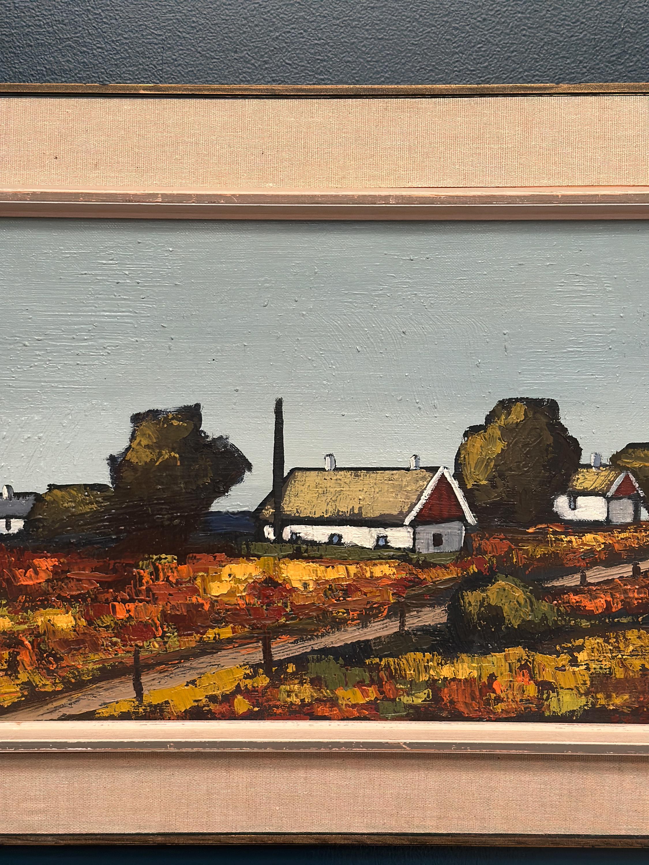 Huile sur toile suédoise mid-century paysage encadrée par Saxhup – 1966