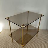 Modernist brass and smoked glass table - 1970s gallery style.