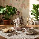 Sarreguemines tea service - Kyoto - antique 5 cups 6 saucers in Japanese style