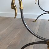 Coffee table in brushed steel and brass