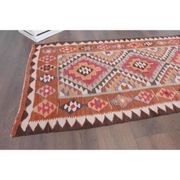 1970s vintage Turkish hand-knotted wool cotton brown runner rug 90x286