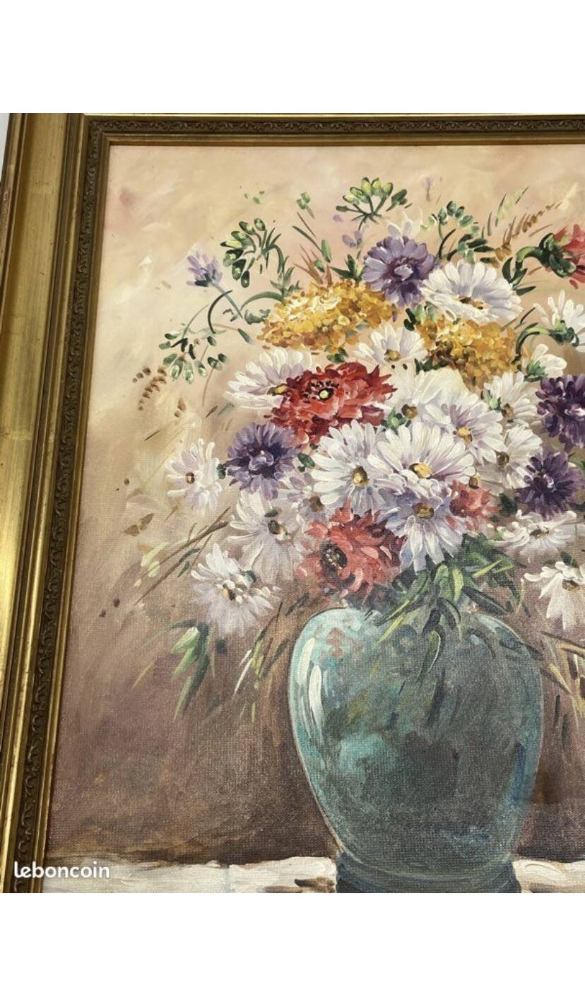 Oil on canvas bouquet of flowers signed Nicole Chalon