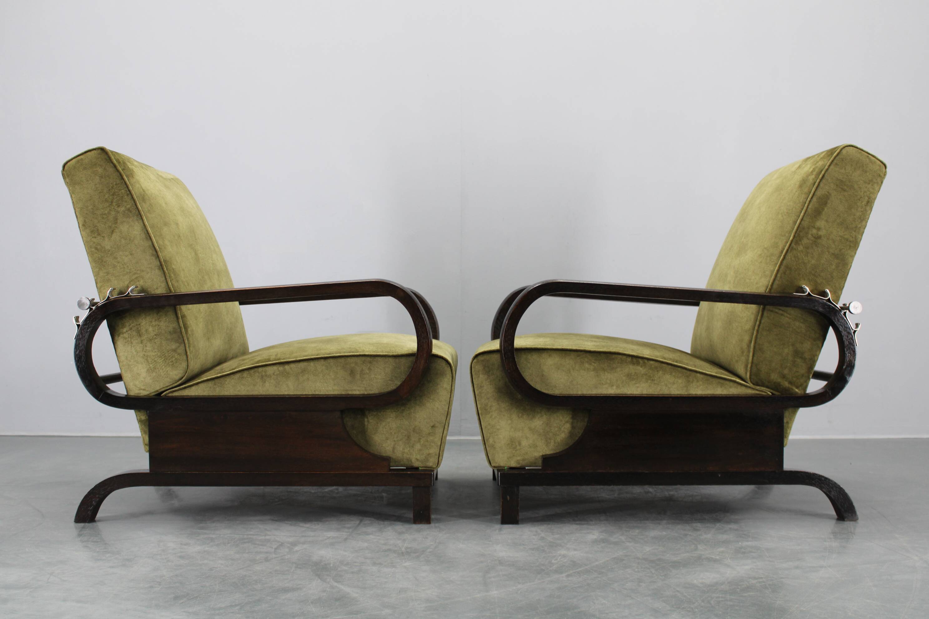1930s rare restored adjustable Art Deco armchairs, Czechoslovakia