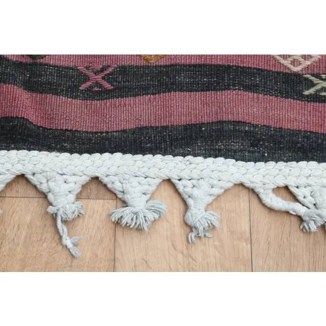 Purple Vintage Turkish Handmade Wool Kilim Runner Rug 109x398