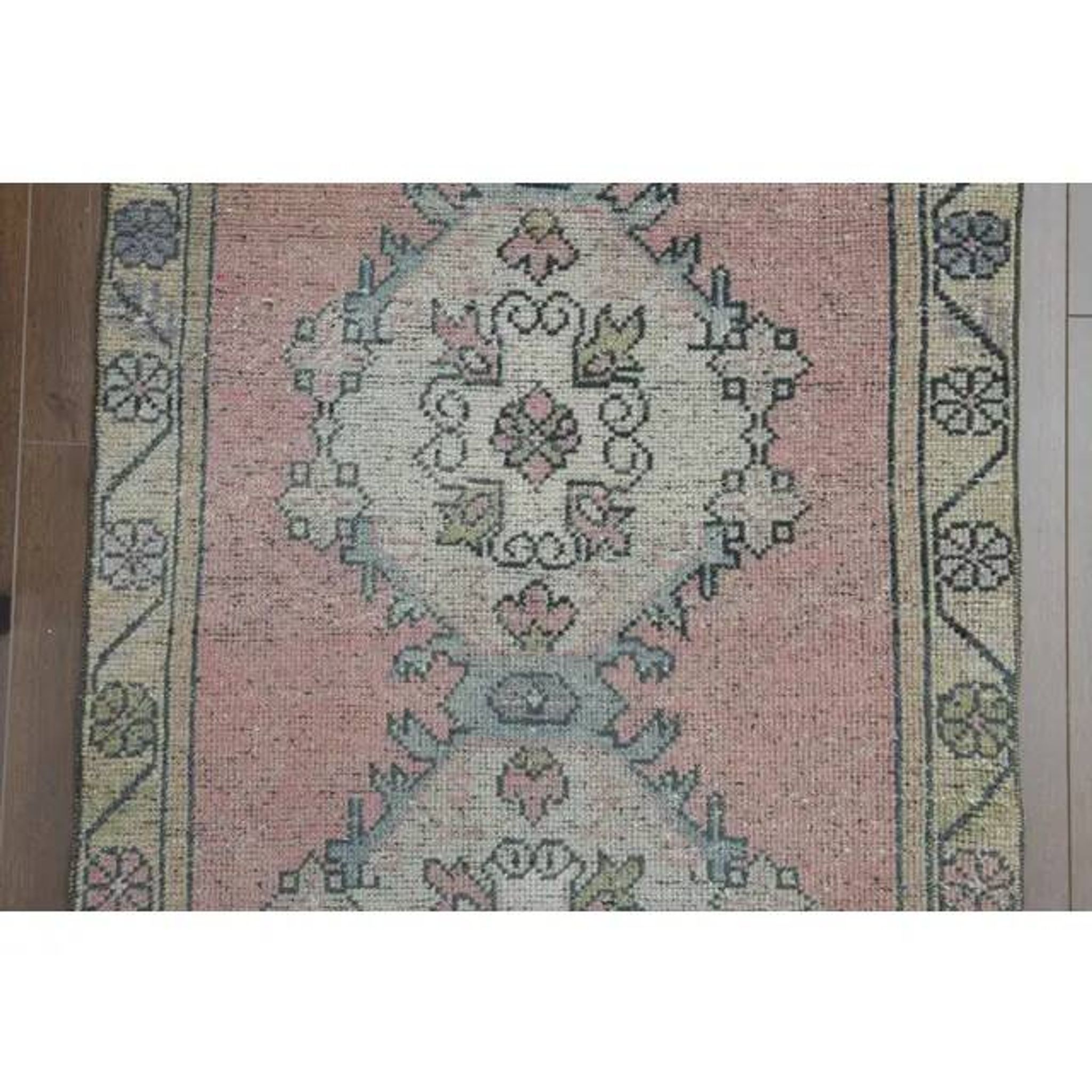 Vintage Turkish Hand-Knotted Wool Cotton Pink Runner Rug 84x281
