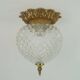 Midcentury ceiling light massive belgium textured glass gold-plated alu 70s