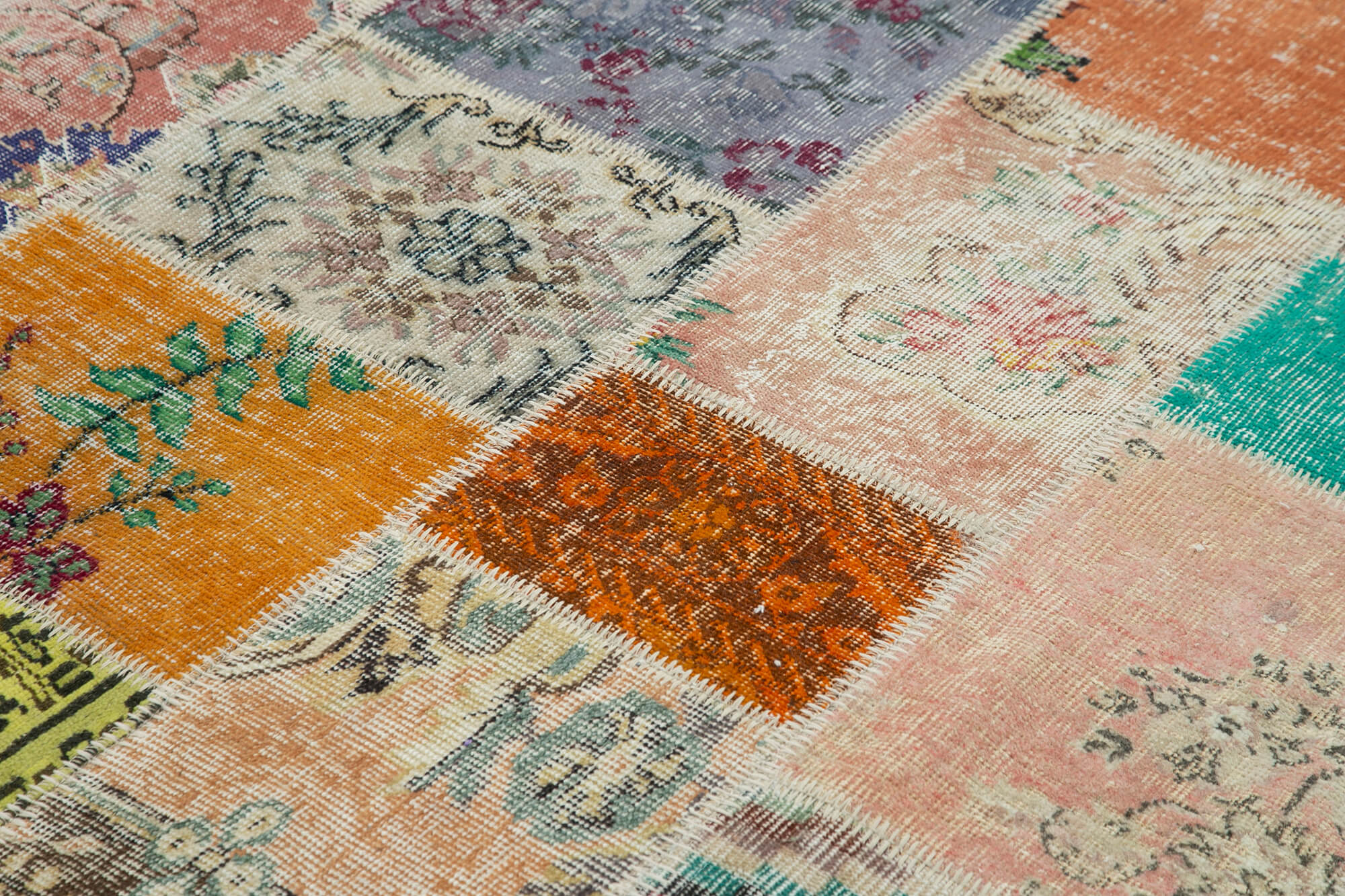 Handmade anatolian overdyed 206 cm x 297 cm multicolor patchwork carpet
