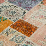 Handmade anatolian overdyed 206 cm x 297 cm multicolor patchwork carpet