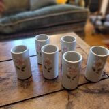 Set of 6 stoneware mazagrans with relief floral decoration – 1980s