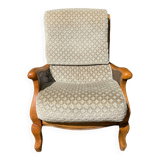 Armchair in wood, cane and velvet