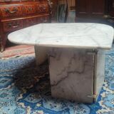 White Carrara marble coffee table with gray veins in the shape of an eye circa 1970