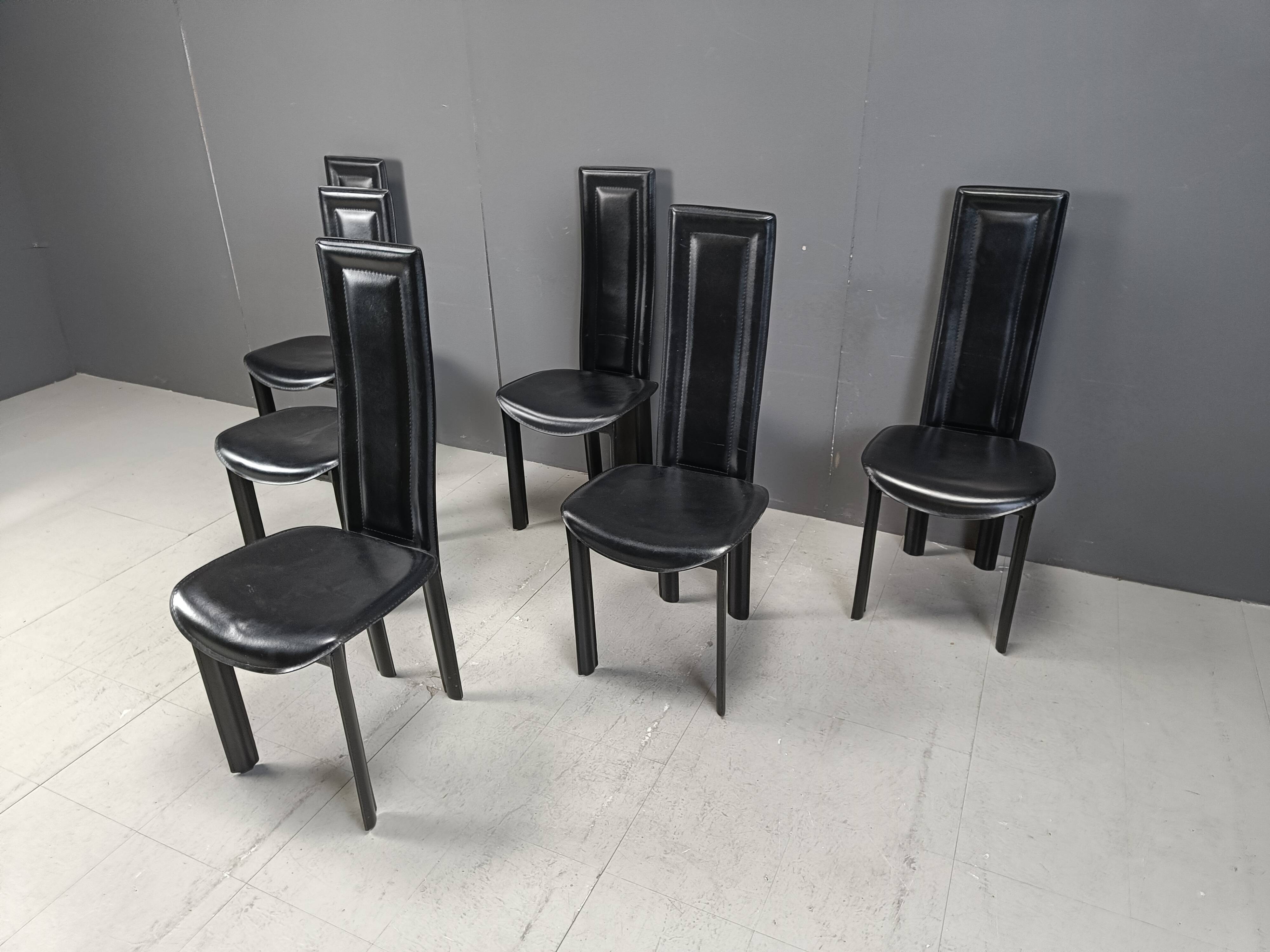 Vintage high back italian leather dining chairs, 1980s