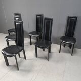 Chaises de salle à manger vintage à dossier haut en cuir italien, années 1980