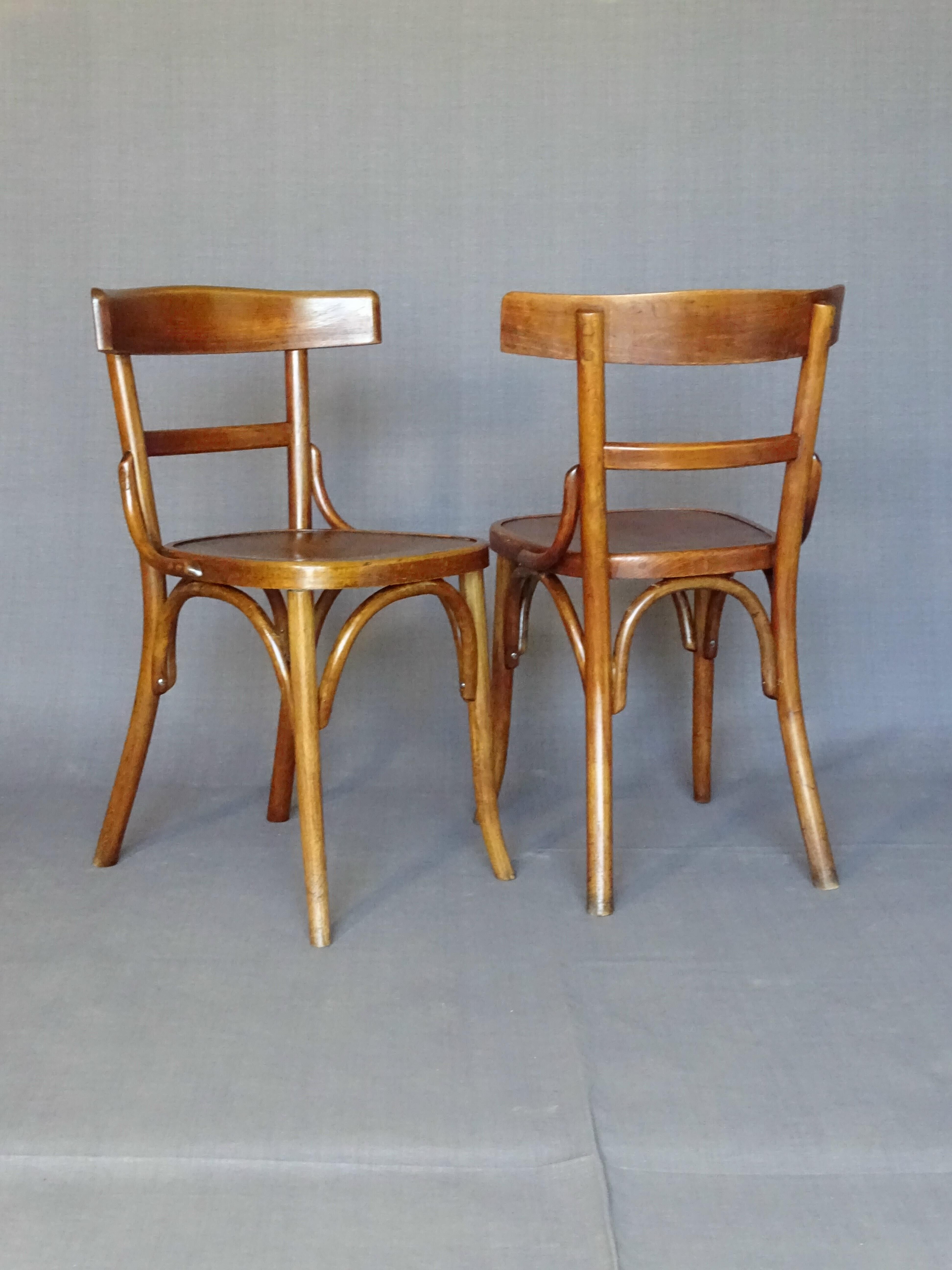 Set of 2 chairs bistro fischel 1930, wooden seats