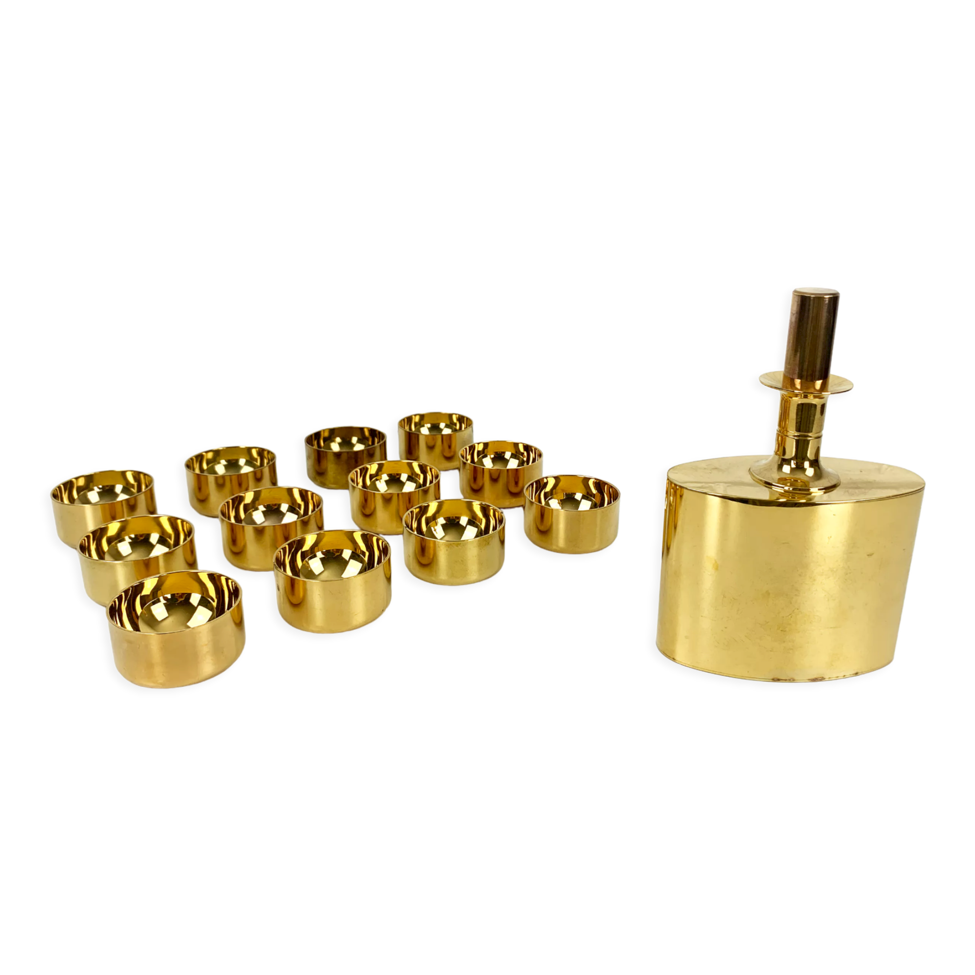 Gold-plated brass carafe & bowls, Pierre Forsell for Skultuna, 1960