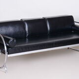 Restored Black Bauhaus Sofa, Designer Robert Slezak, High-Quality Leather, 1930s