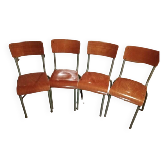 Lot 4 old school chairs wood metal