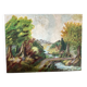 Landscape painting with a small bridge, oil on canvas.