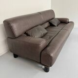 Antique buffalo leather sofa and pouf, de sede n' 18 design, from the 80s