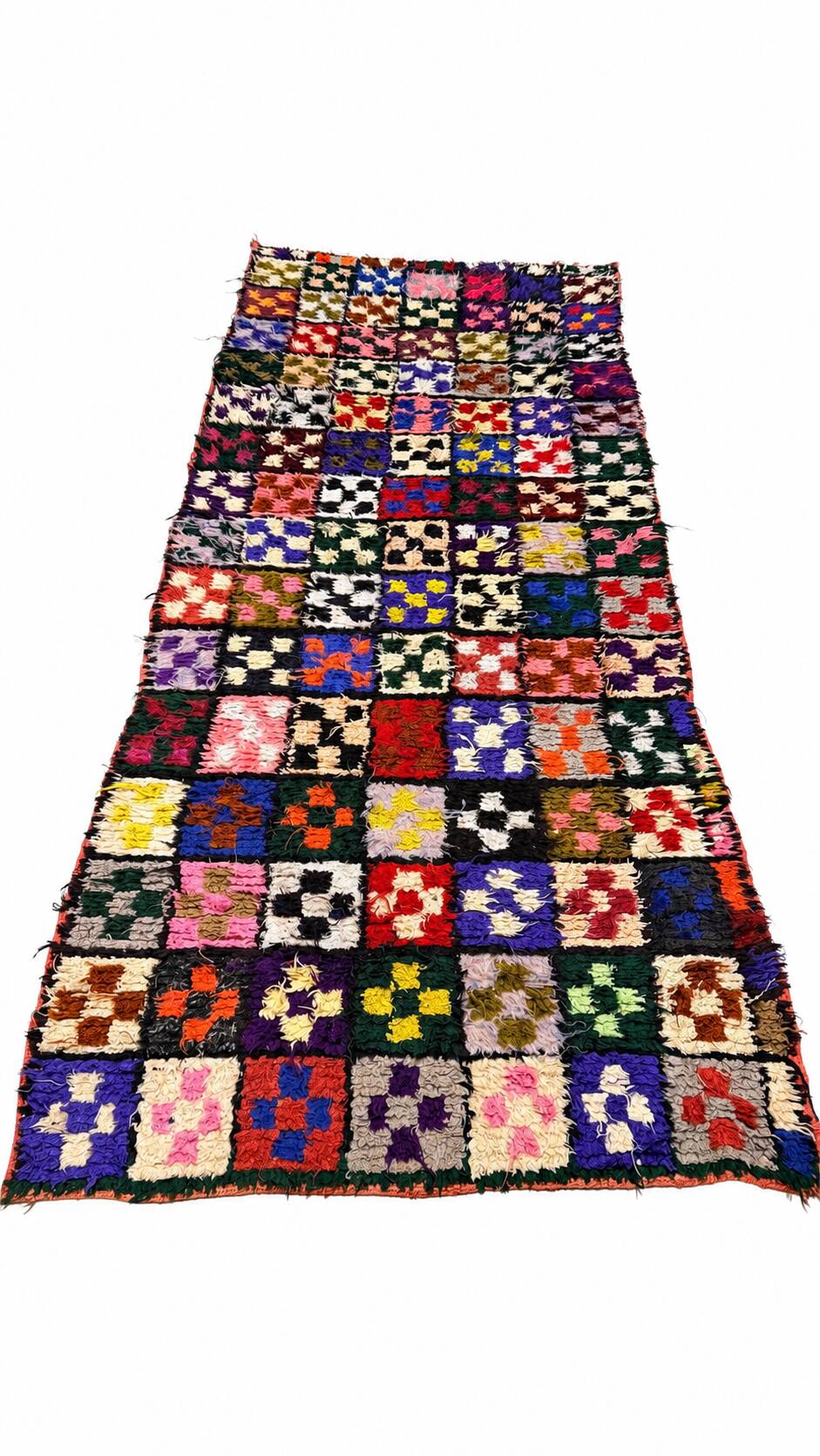 Vintage multicoloured Boucherouite hallway rug - 255 x 100 cm